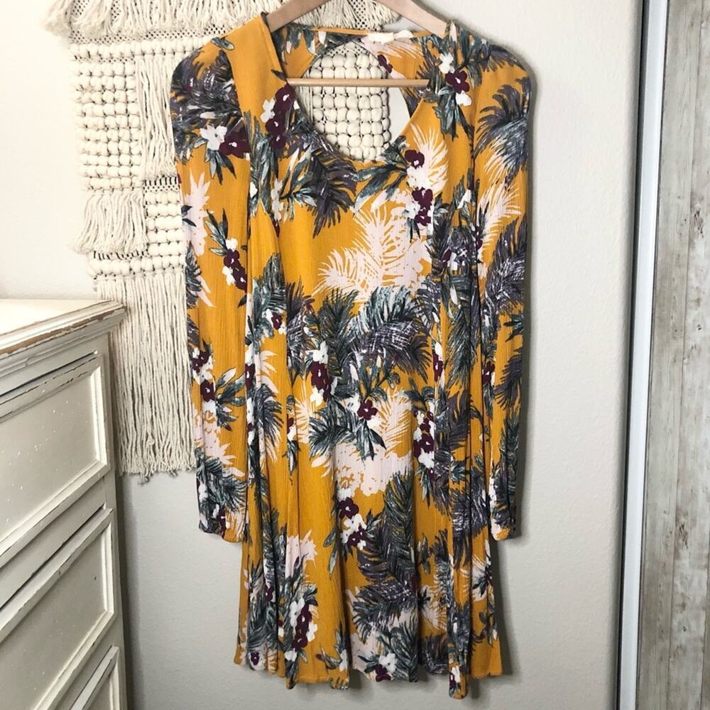 onetheland yellow floral long sleeve dress